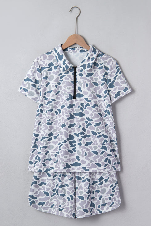 Western Abstract Print Polo Collar Short Set