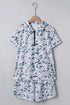 Western Abstract Print Polo Collar Short Set