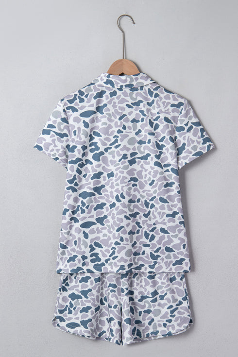 Western Abstract Print Polo Collar Short Set