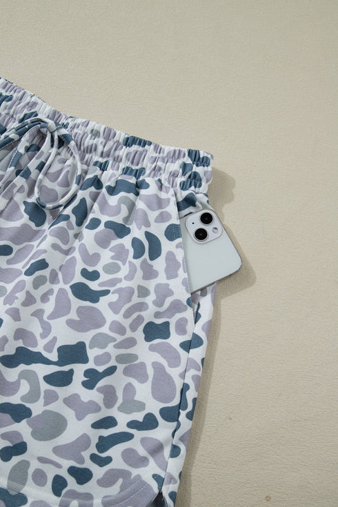 Western Abstract Print Polo Collar Short Set