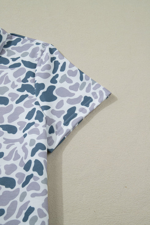 Western Abstract Print Polo Collar Short Set
