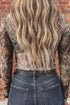 Western Print Sheer Mesh Mock Neck Long Sleeve Top