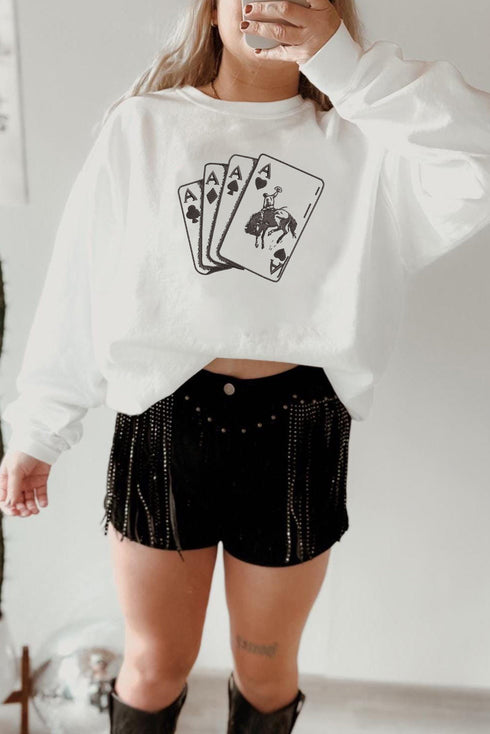Western Aces Bronco Graphic Crew Neck Sweatshirt