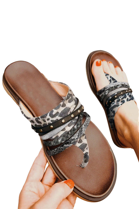Western Aesthetic Studded Animal Print Thong Slipper