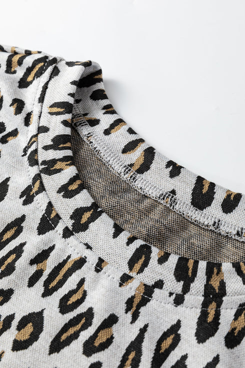 Western All Over Leopard Print Casual Tee Pant Set
