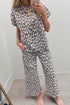 Western All Over Leopard Print Casual Tee Pant Set