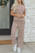 Western All Over Leopard Print Casual Tee Pant Set