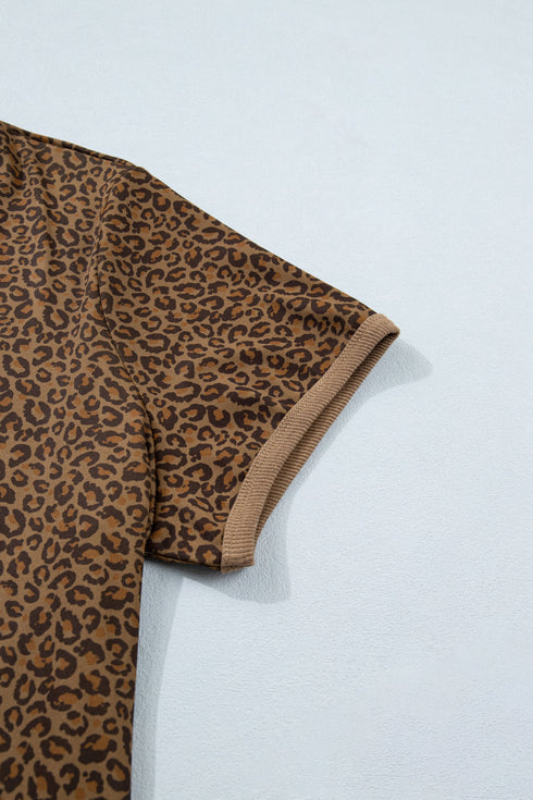 Western All Over Leopard Print Ribbed Trim Tee