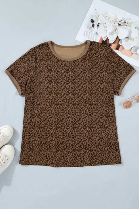 Western All Over Leopard Print Ribbed Trim Tee