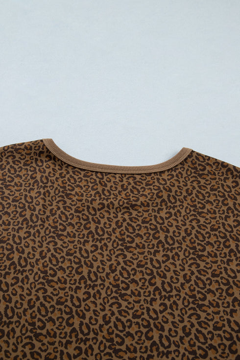 Western All Over Leopard Print Ribbed Trim Tee