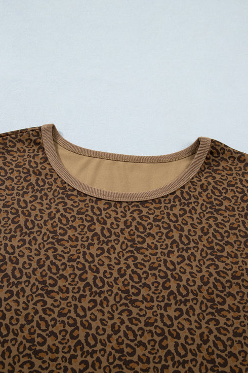 Western All Over Leopard Print Ribbed Trim Tee