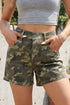 Western All Over Print Camouflage High Rise Denim Shorts