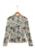 Western Allover Floral Print Sheer Long Sleeve Mesh Top