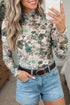 Western Allover Floral Print Sheer Long Sleeve Mesh Top