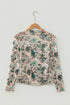 Western Allover Floral Print Sheer Long Sleeve Mesh Top
