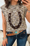 Western Americana Horseshoe Print Sleeveless Knit Sweater Vest