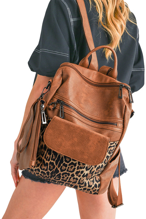 Western Animal Print Patchwork Faux Leather Functional Backpack