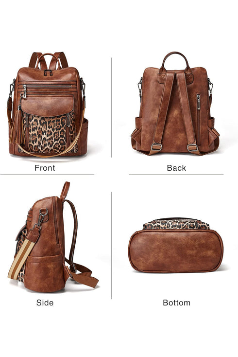 Western Animal Print Patchwork Faux Leather Functional Backpack