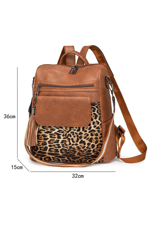 Western Animal Print Patchwork Faux Leather Functional Backpack
