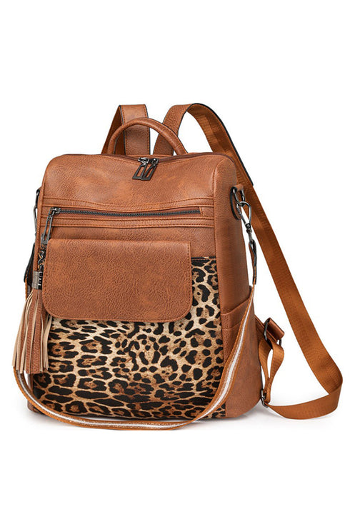 Western Animal Print Patchwork Faux Leather Functional Backpack