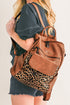 Western Animal Print Patchwork Faux Leather Functional Backpack