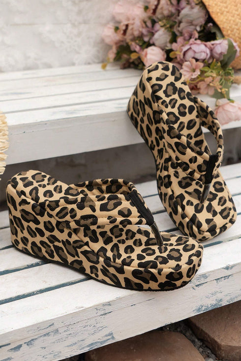 Western Animal Print Platform Wedge Flip Flops