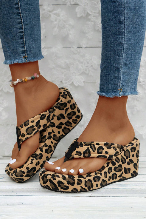 Western Animal Print Platform Wedge Flip Flops
