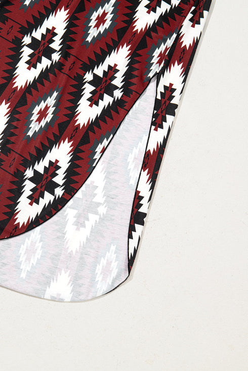 Western Aztec All Over Print H-Line Summer T-shirt Dress