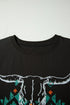 Western Aztec Bull Skull Graphic Print Tee