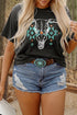 Western Aztec Bull Skull Graphic Print Tee