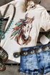 Western Aztec Horse Print Relaxed Fit Graphic Crewneck Tee