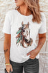 Western Aztec Horse Print Relaxed Fit Graphic Crewneck Tee