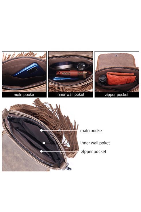 Western Aztec Pattern Fringe Tassel Shoulder Bag