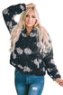Western Aztec Pattern Zipper Collared Sherpa Fleece Jacket