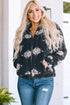 Western Aztec Pattern Zipper Collared Sherpa Fleece Jacket