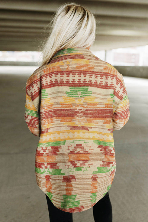 Western Aztec Print Button Flap Pocket Jacket