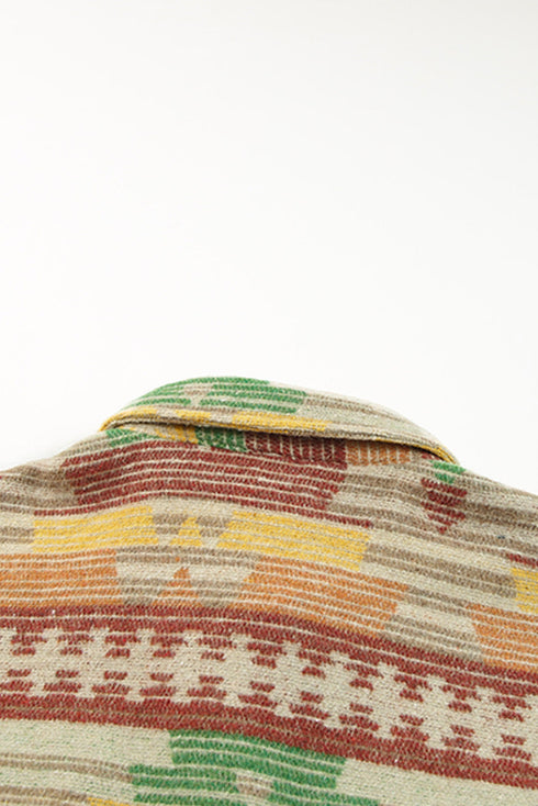 Western Aztec Print Button Flap Pocket Shacket
