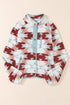 Western Aztec Print Buttoned Zipper Pocket Fleece Jacket