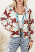 Western Aztec Print Buttoned Zipper Pocket Fleece Jacket