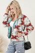 Western Aztec Print Buttoned Zipper Pocket Fleece Jacket