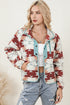 Western Aztec Print Buttoned Zipper Pocket Fleece Jacket