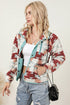 Western Aztec Print Buttoned Zipper Pocket Fleece Jacket