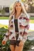Western Aztec Print Corduroy Patchwork Raw Hem Shirt Jacket
