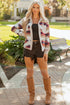 Western Aztec Print Corduroy Patchwork Raw Hem Shirt Jacket