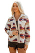 Western Aztec Print Corduroy Patchwork Raw Hem Shirt Jacket