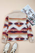 Western Aztec Print Corduroy Patchwork Raw Hem Shirt Jacket