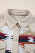 Western Aztec Print Corduroy Patchwork Raw Hem Shirt Jacket