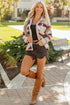 Western Aztec Print Corduroy Patchwork Raw Hem Shirt Jacket