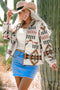 Western Aztec Print Fleece Stand Neck Zip Up Jacket