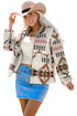 Western Aztec Print Fleece Stand Neck Zip Up Jacket